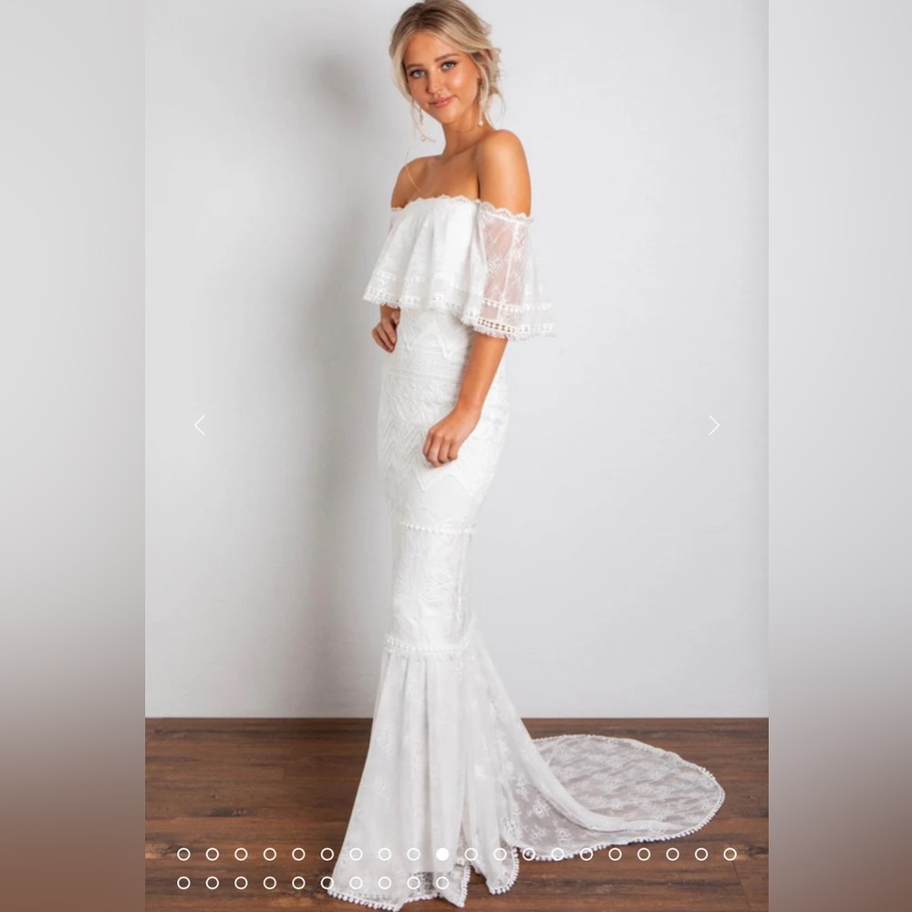 “Emmanuela” Grace Loves Lace-Elegant Off-Shoulder White Lace Dress XS